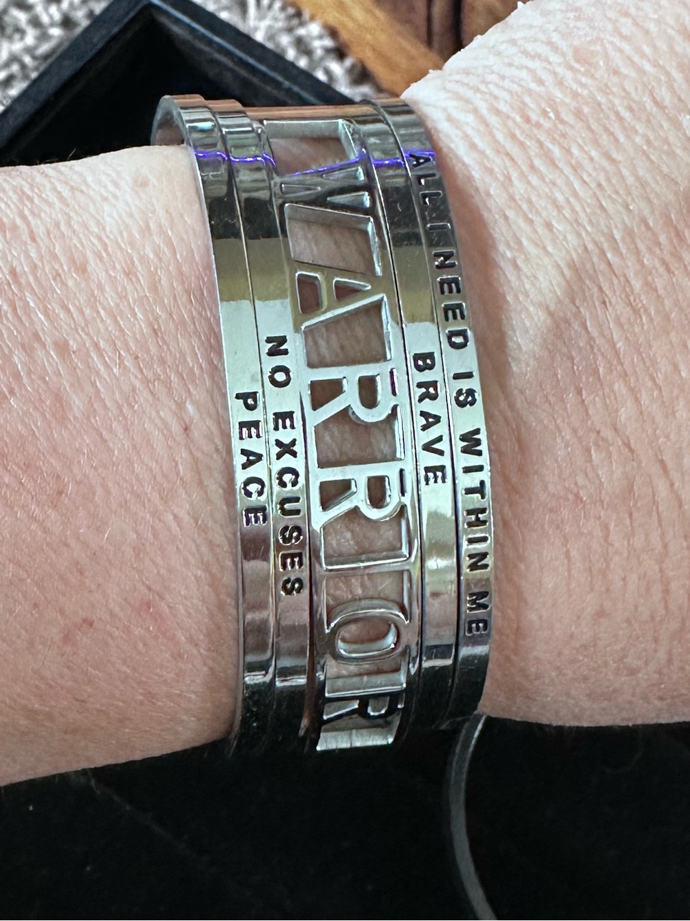 MantraBand Silver Inspirational Cuff Bracelets